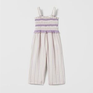 Zara Beige and Purple Smocked Jumpsuit